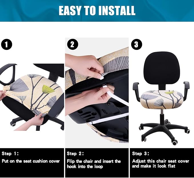Smiry Printed Office Computer Chair Seat Covers, Stretch Fit Universal Desk Rotating Chair Cover Washable Removable Seat Cushion Protectors - Yellow and Grey