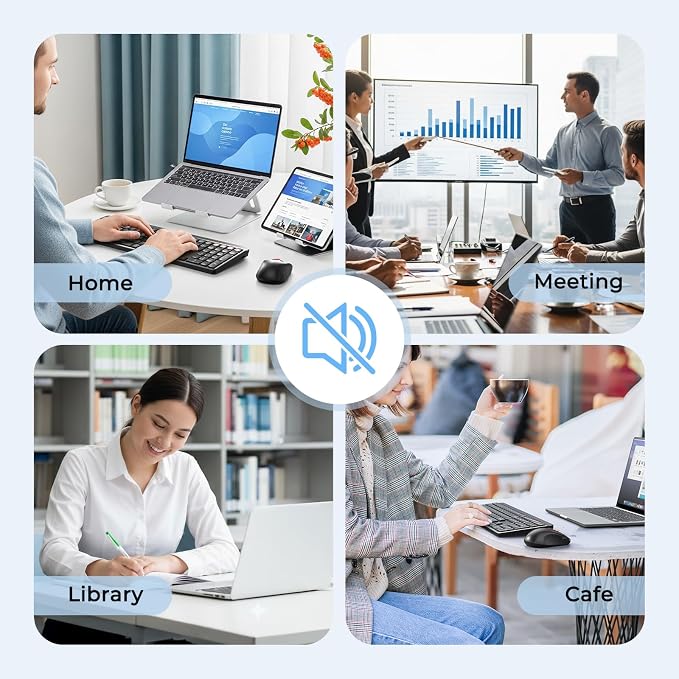 Bluetooth Keyboard and Mouse, 2.4G + Dual Bluetooth Multi Device, Full Size Silent Ergonomic Keyboard with 4 Level DPI Adjustable Wireless Mouse for Windows, Mac OS Desktop/Laptop/PC