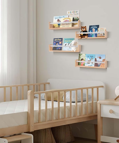 Nursery Shelves Set of 4,White Floating Book Shelves for Wall,Nursery Book Shelves for Kids Room,Kids Bookshelf (Set of 4 White)