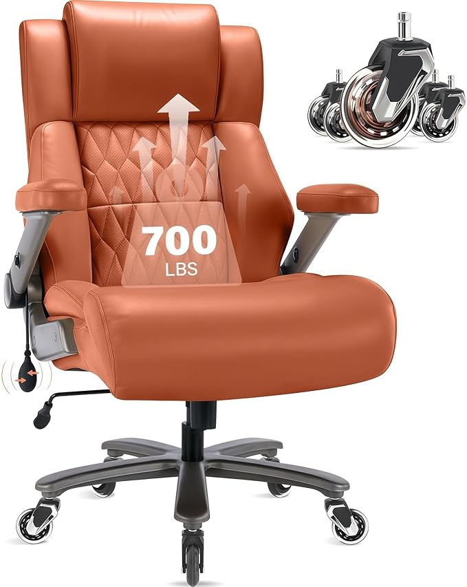 Big and Tall 700lbs Office Chair - Adjustable Lumbar Support 3D Flip Arms Heavy Duty Metal Base&Wheels, High Back Large Executive Computer Desk Chair, Thick Padded Ergonomic Design for Back Pain