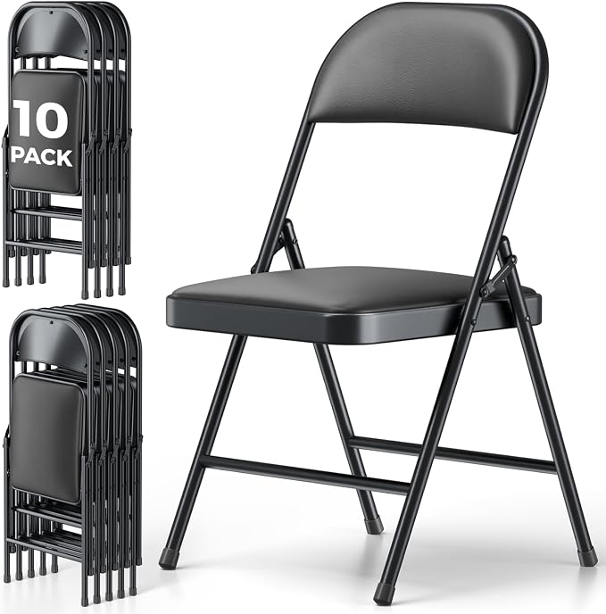 10 Pack Folding Chairs, PU Leather Folding Dining Chairs with Padded Cushion Seat & Back, Indoor Outdoor Folding Chair Set for Home Office, Parties, Events, Wedding, Extra Guest Seating