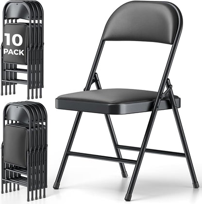 10 Pack Folding Chairs, PU Leather Folding Dining Chairs with Padded Cushion Seat & Back, Indoor Outdoor Folding Chair Set for Home Office, Parties, Events, Wedding, Extra Guest Seating