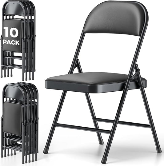 10 Pack Folding Chairs, PU Leather Folding Dining Chairs with Padded Cushion Seat & Back, Indoor Outdoor Folding Chair Set for Home Office, Parties, Events, Wedding, Extra Guest Seating