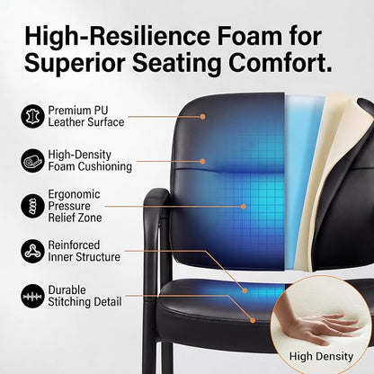 Devoko Waiting Room Office Reception Chairs Executive Leather Guest Chairs with Armrest Ergonomic Upholstered Lumbar Support Side Chairs (2 Pack)