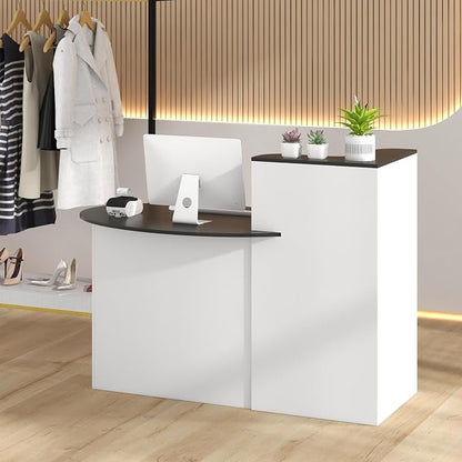 Tangkula Reception Desk, Front Counter Desk with Lockable Drawers, L Shaped Retail Counter with Oval Desktop, Checkout Computer Workstation for Salon Lobby Home Office