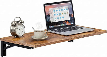 Need Wall Mounted Desk - Heavy Duty Folding Work Table Length 36" Width 20"/Small Space Hanging Desk Perfect Addition to Home/Office/Kitchen & Dining Room Rustic Brown AC15-9050FG-ND
