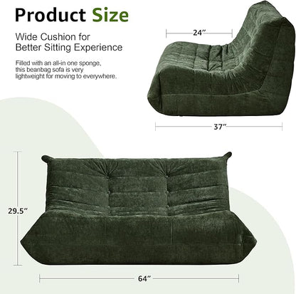 Hobestluk Large Bean Bag Chair Faux Fur BeanBag Couch for Living Room | Green Chenille, Loveseat,Ergonomic Design,Memory Foam,Anti-slip Bottom,No Assembly Required,Decorative Style for Living Room