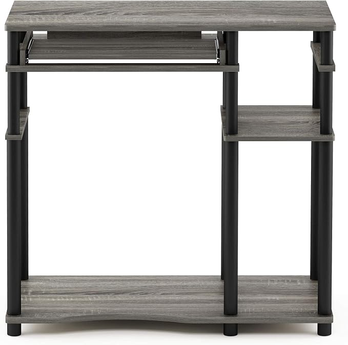 Furinno Abbott Desk, 31.5 Inch Grey Computer Desk with Keyboard Tray, Easy Assembly Gaming Desk with Storage Shelf, Office Desk for Home Office, Bedroom, Grey Oak
