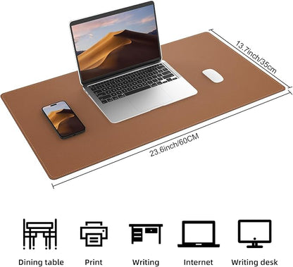 AFIING Leather Desk Mat, Brown, 23.6" x 13.8", Desk Pad Protector | Dual-Sided & PU Leather, Waterproof, Non-Slip for Mouse Pad, Writing, Home Office& Laptop