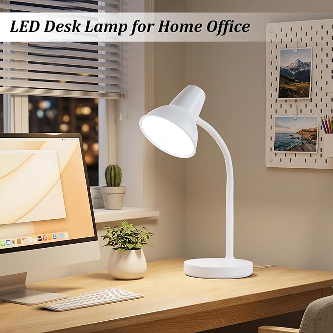 LED Desk Lamp with Flexible Gooseneck, Eye-Caring 4.5W Energy-Saving Study Lamps, Anti-tip Heavy Duty Bedside Reading Light, Desk Lamps for College Dorm Room, Home Office, Modern Lamp with 1.6m Cord