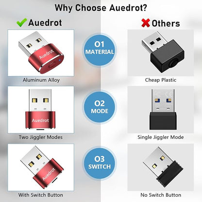 Auedrot Mouse Jiggler USB Mover with Switch Button, Automatic Mouse Wiggler with 2 Jiggle Modes, Plug & Play, Keep Computer/Laptop Awake, Orange