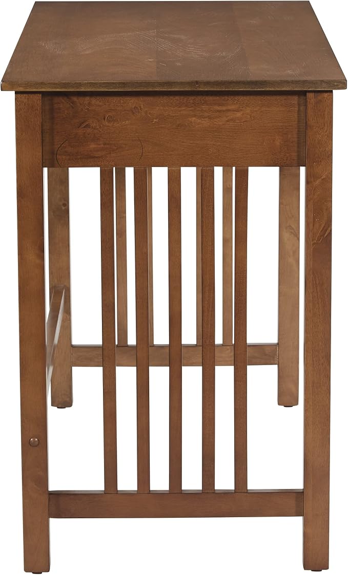OSP Home Furnishings Sierra Writing Desk with Pull-Out Drawer and Mission Style Side Panels, Ash Brown