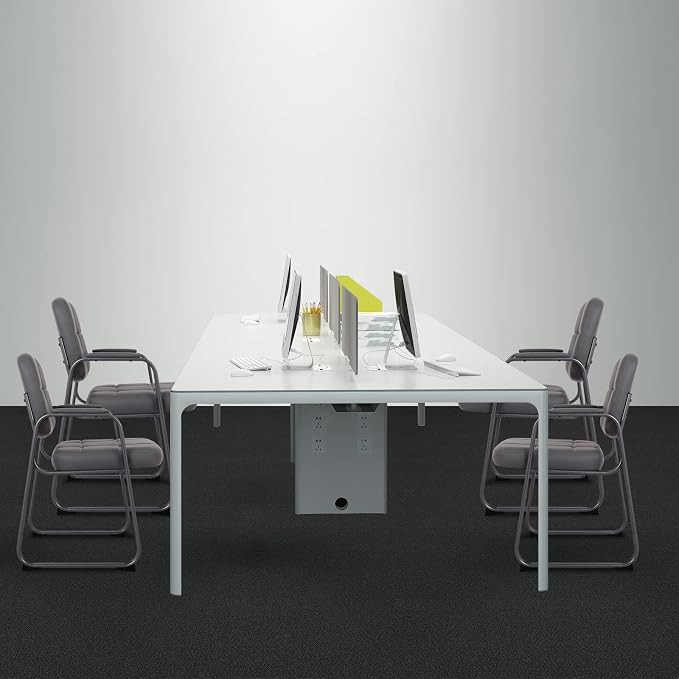 CLATINA Waiting Room Guest Chair with Bonded Leather Padded Arm Rest for Office Reception and Conference Desk Black with Sled Base Grey 6 Pack