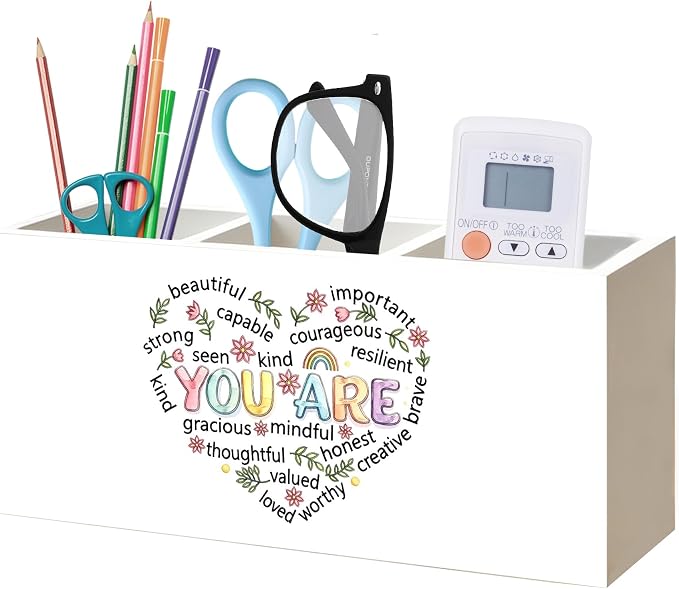Positive Affirmation Gifts for Women Pen Pencil Holder Organizer for Desk Decor, Inspirational You Are Words of Affirmation Gifts Wood Signs Makeup Brush Toothbrush Holder