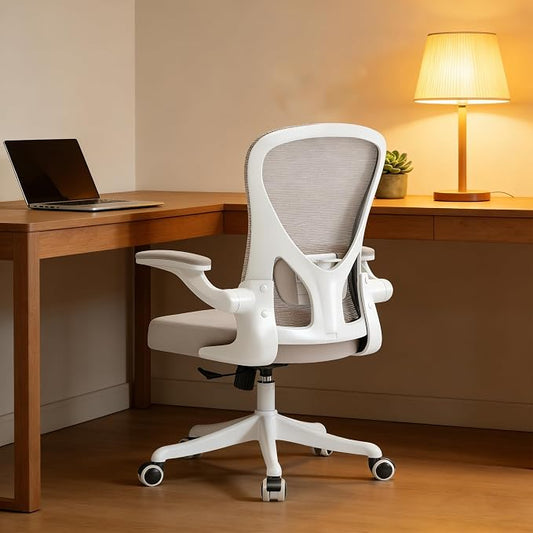 Ergonomic Office Chair with Adjustable Lumbar Support & Flip-Up Armrests - High Back Computer Desk Chair with Thickened Seat Cushion, Rolling Wheels for Home/Office Study Work