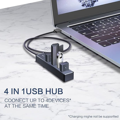 SmartQ H302S USB 3.0 Hub, 4-Port USB Expander with 2ft Long Cable, High-Speed Data Transfer, Compatible with Laptop, PC, Mac, Printer, External HDD (Pack of 2)