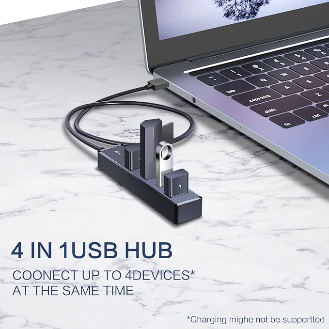 SmartQ H302S USB 3.0 Hub, 4-Port USB Expander with 2ft Long Cable, High-Speed Data Transfer, Compatible with Laptop, PC, Mac, Printer, External HDD