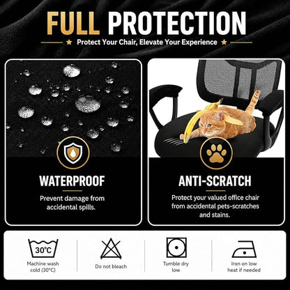 Water-resistant Stretchable Separate Office Chair Seat Cushion Covers with Armrest Covers Universal Spandex Computer Chair Slipcover - Removable Washable Cushion Protectors for Dogs, Cats