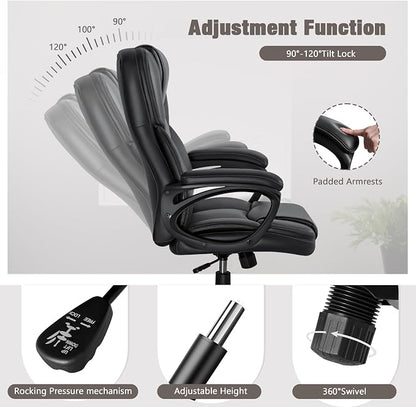 JUMMICO Executive Office Chair High Back Managerial Home Desk Chair, Adjustable Swivel Computer PU Leather Chair with Lumbar Support (Black)