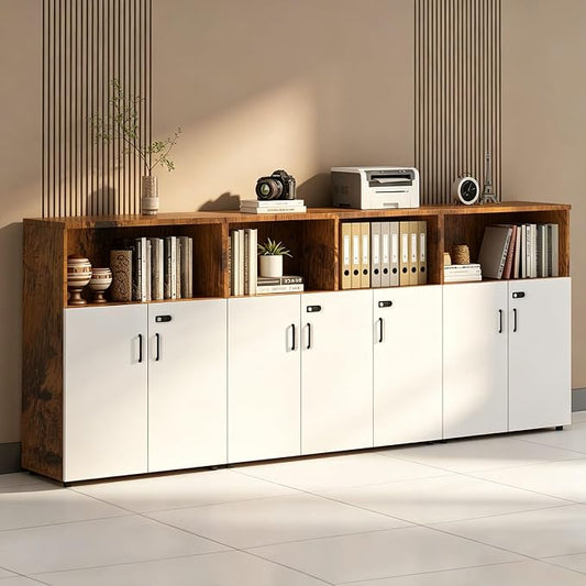 File Cabinet with Password Lock, Wood Lateral Filing Cabinet for Letter/A4 Files, 3 Drawer with Door, Printer Stand with Open Shelves for Home Office