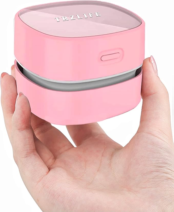 TRZLIFE Desk Vacuum Cleaner, Office & Home Desktop Cleaner, Ideal Gift Pink | Type-C cordless mini vacuum, strong suction for office desks & home countertops. Sleek office-home accessory for holiday gift