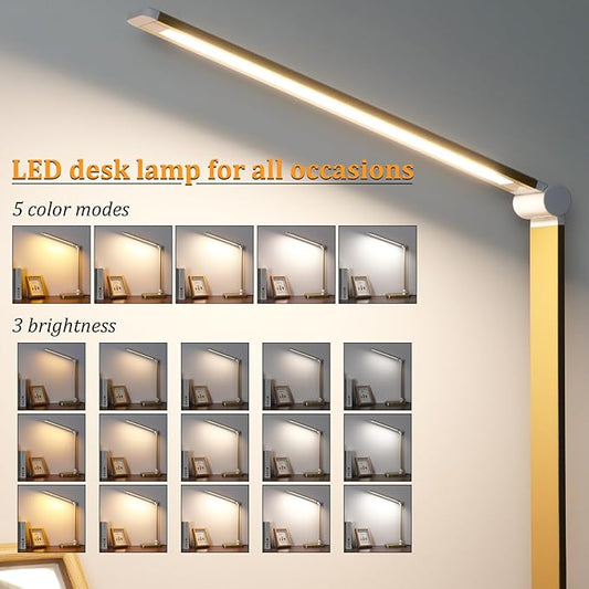 LED Desk Lamp with USB Ports,Touch Desk Lamps for Home Office with 5 Color Modes,3 Brightness Desk Light with Small Night Light,Reading Lamp Table Lamp for Bedroom Bedside Study Gold （with adapter）
