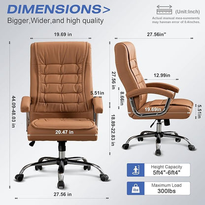 Executive Office Chair Adjustable Leather Chair High Back Swivel Office Desk Chair with Padded Armrest 350lbs Load-Bearing Spring Seat Computer Desk Chair for Home Office, Khaki