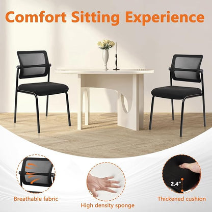 CLATINA Stacking Armless Office Waiting Room Chair with Adjustable Backrest, Stackable Mesh Guest Reception Desk Chairs with Ergonomic Lumbar Support for Conference Lobby Side School, Black, 4 Pack