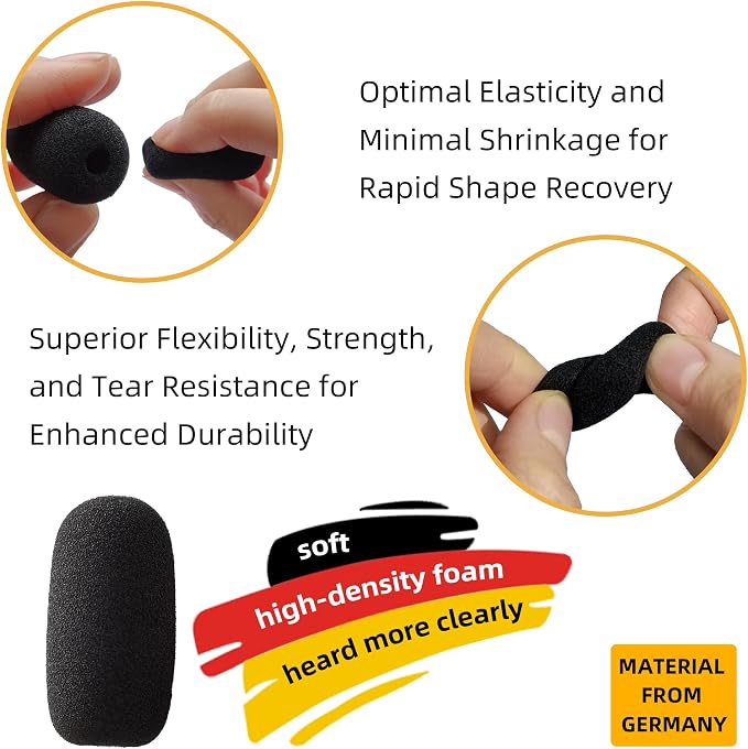 10-Pack Small Foam Windscreens for Lavalier Mics - High-Density Foam Mic Covers for Headset Protection