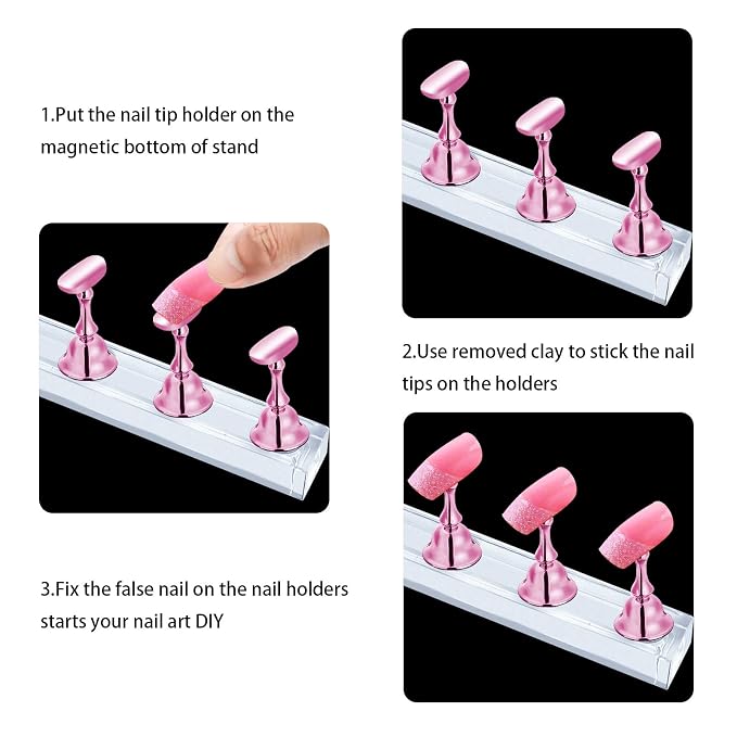 JUSTOTRY 2 Sets Pink Nail Stand for Press on Nails Display, Magnetic Fake Nails Holder for Painting Nails Practices, Beginner Acrylic Nail Art Kit Accessories, Nail Salon Equipment and Decor
