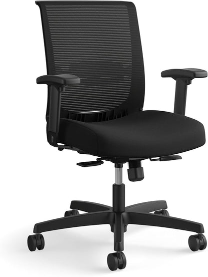 HON Convergence Ergonomic Office Chair with Mesh Back, Adjustable Arms, Lumbar Support, Synchro‑Tilt Desk Chair with Wheels for Home Office or Computer Use, Black Frame, Black