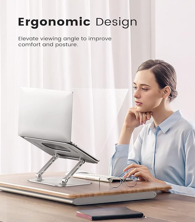 JOIOT Adjustable Aluminum Laptop Stand, Ergonomic Riser for 11-16" Laptops | Free Height Adjustable，Hollow Vent for Fast Cooling, Anti-Slip Silicone Pad, Foldable Portable for Home Office Travel