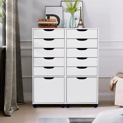 TUSY Mobile File Cabinet, 5-Drawer Storage Cabinet, Vertical Rolling Storage Organizer Chest with Wheels & Anti-Tip Kit, for Home Office, Craft Room, Bedroom, White