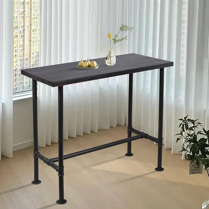 DIY Industrial Design Pipe Dining Table Casual Pub BAR Laptop Table Modern Studio Wood and Metal Rectangular Dining Table homeoffice Desk Breakfast high bar Table Walnut Desktop 47.3" × 23.6"