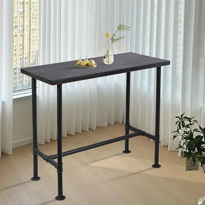 DIY Industrial Design Pipe Dining Table Casual Pub BAR Laptop Table Modern Studio Wood and Metal Rectangular Dining Table homeoffice Desk Breakfast high bar Table Walnut Desktop 47.3" × 23.6"