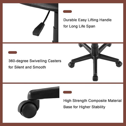 VECELO Small Armless Home Office Chair Adjustable Stools for/Desk/Computer/Task, Low-Back Height 360° Swivel, Set of 1, Black
