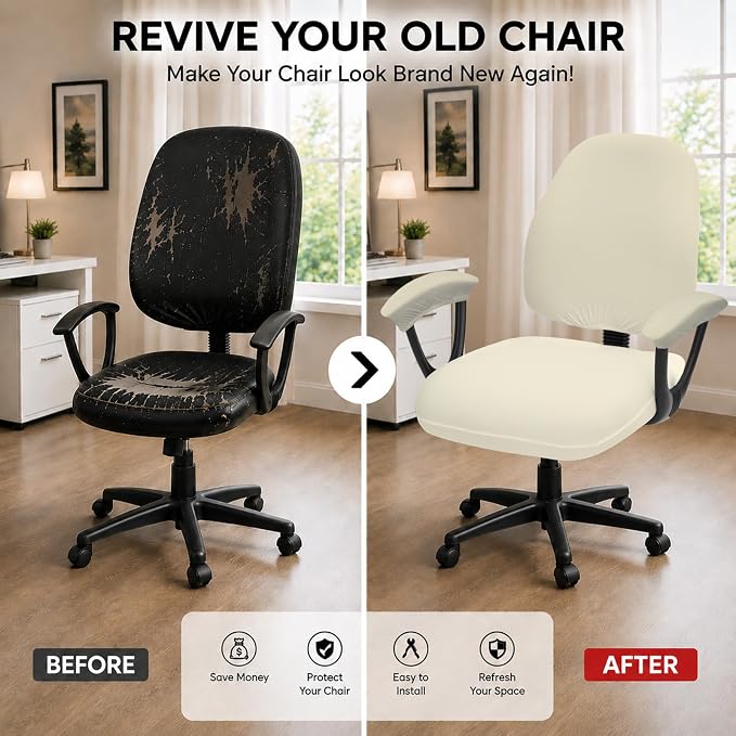 DIVA EN CAMINO DEC Split Office Chair Seat Covers - Universal Stretch Computer Chair Slipcover - Washable Rotating Backrest Coverings & Cushion Protectors & Armrest Covers for Dogs, Cats, Pets