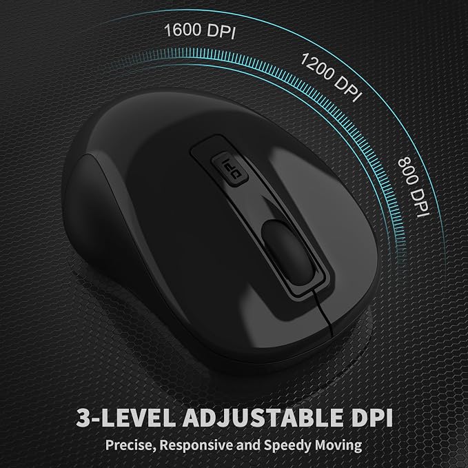 LeadsaiL Wireless Mouse, 2.4Ghz USB Cordless Mouse for Laptop, Compact Silent Mice, 4 Buttons, 3 Adjustable DPI, Ergonomic Optical Mouse for MacOS and Windows Coumpter, Notebook