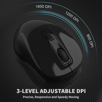 LeadsaiL Wireless Mouse, 2.4Ghz USB Cordless Mouse for Laptop, Compact Silent Mice, 4 Buttons, 3 Adjustable DPI, Ergonomic Optical Mouse for MacOS and Windows Coumpter, Notebook