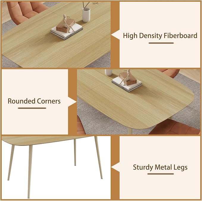 HIPIHOM 55.1'' Dining Table Set for 4,Modern Wood Dining Table,Leather Dining Chairs 4,Table and Chairs Set of 4,Ideal for Kitchen Dining Room (Cat Scratch Table + 4 Gray Chairs, 55.1")