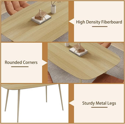 HIPIHOM 55.1'' Dining Table Set for 4,Modern Wood Dining Table,Leather Dining Chairs 4,Table and Chairs Set of 4,Ideal for Kitchen Dining Room (Cat Scratch Table + 4 Gray Chairs, 55.1")