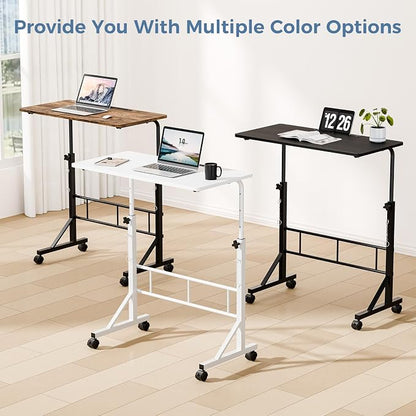 DUMOS 31.5" Walking Pad Desk, Portable Adjustable Height Rolling Laptop Desk with Lockable Wheels, Mobile Stand Up Computer Workstation for Treadmill Home Office Black