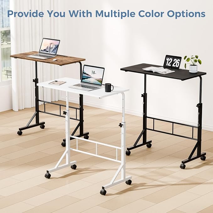 DUMOS 31.5" Walking Pad Desk, Portable Adjustable Height Rolling Laptop Desk with Lockable Wheels, Mobile Stand Up Computer Workstation for Treadmill Home Office Rustic Brown