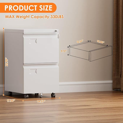 SUXXAN 2 Drawer Mobile File Cabinet with Lock, Heavy Duty Steel Under Desk Filing Cabinet for Home Office, Anti-Tip Design with 5 Casters, Assembly Required