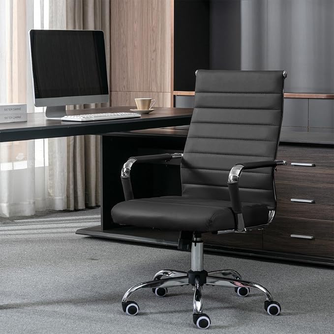 Okeysen Ergonomic Office Desk Chair, Modern PU Leather Conference Room Table Chairs Ribbed, High Back Executive Swivel Rolling Chair for Home, Office