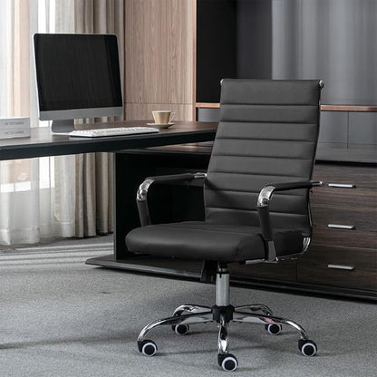 Okeysen Ergonomic Office Desk Chair, Modern PU Leather Conference Room Table Chairs Ribbed, High Back Executive Swivel Rolling Chair for Home, Office