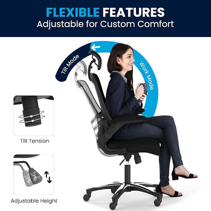 Flash Furniture Kelista High-Back Swivel Office Chair with Adjustable Lumbar Support and Seat Height, Ergonomic Mesh Desk Chair, Black