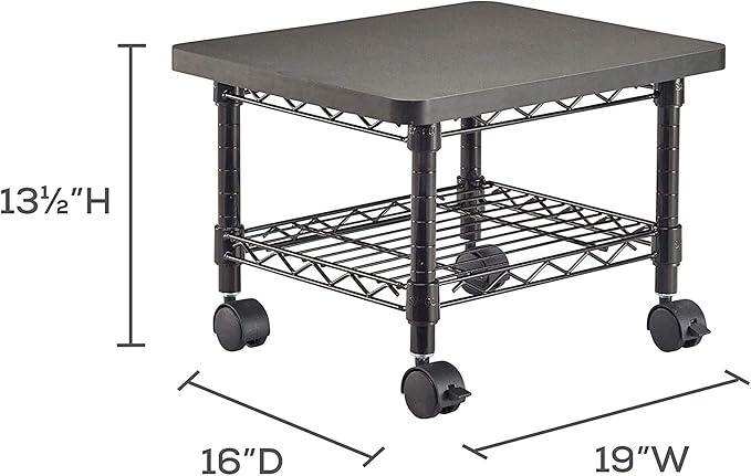 Safco Onyx Rolling Cart Printer Stand, Under-Desk Mobile Utility Table for Home Office with Steel Shelf, Black