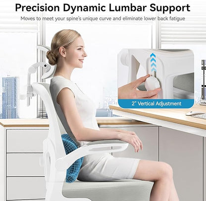 AreShark Office Chair Ergonomic Desk Chairs with Adjustable Lumbar Support& Headrest Hanger, High Back Breathable Mesh Chair with Wheels, Rolling Swivel Comfy Task Computer Chair for Home Work Gaming