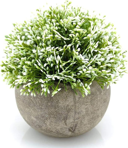 Velener White Mini Artificial Plant Topiary Ball Pot Set- Magnolia Flowers Cottagecore Decor Indoor Plant Shelf Home Office Small Desk Decorations Green Room Accessories Bathroom Kitchen Counter Aloe